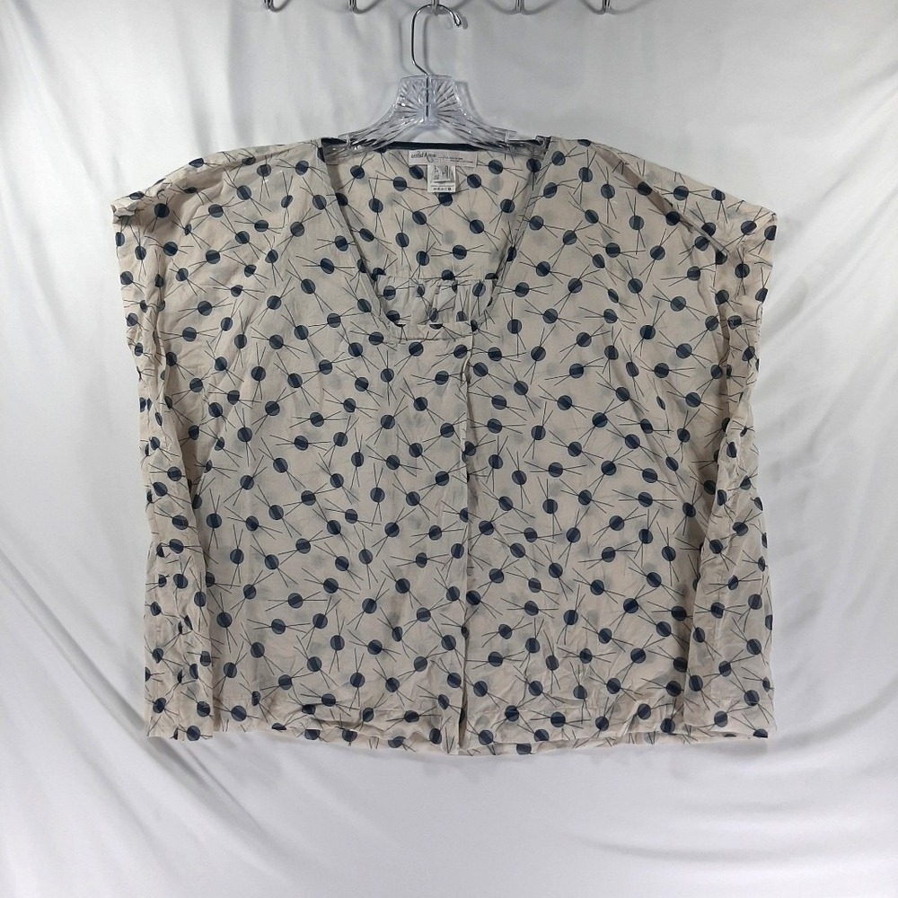 Ottod'Ame Tra La La Dum De Dum Cream Blue Geometric Print V-Neck Short Sleeve